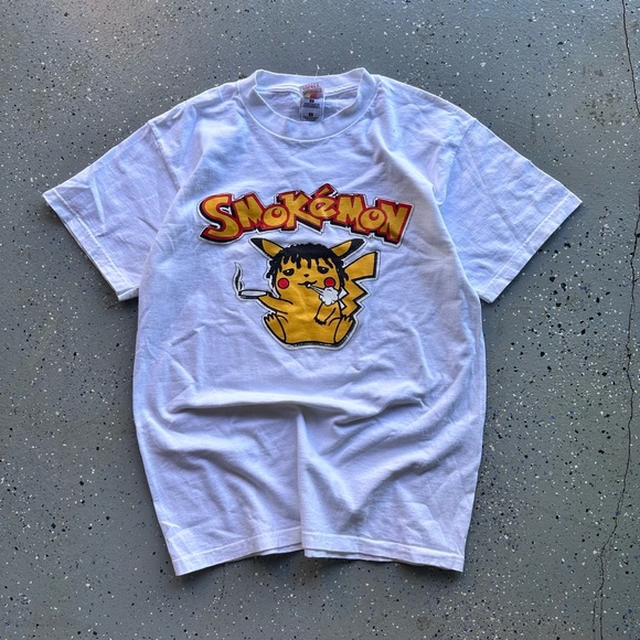 FRUIT OF THE LOOM BEST VTG 90s Smokemon Pokemon Parody Weed Tee Medium Mens